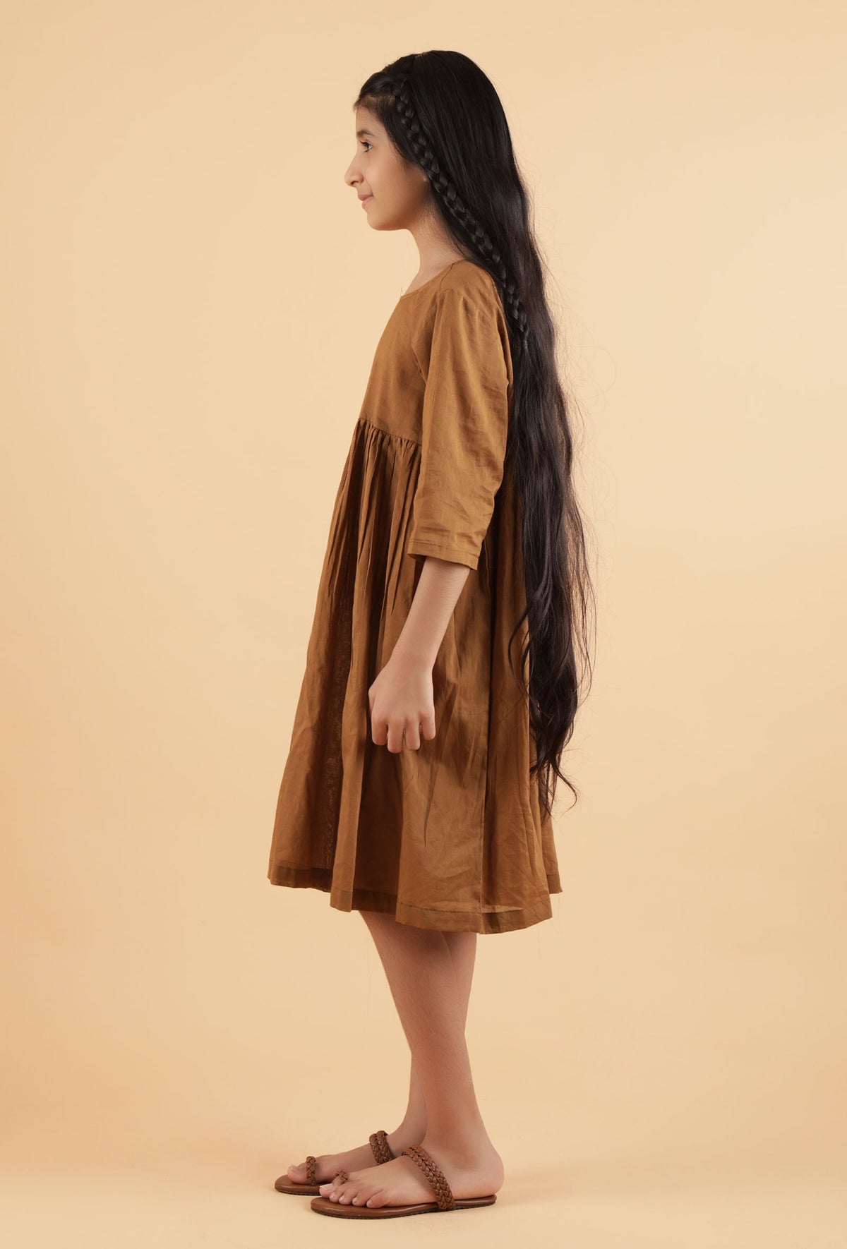Dark Brown Mulmul Dress サイズ 9〜10歳