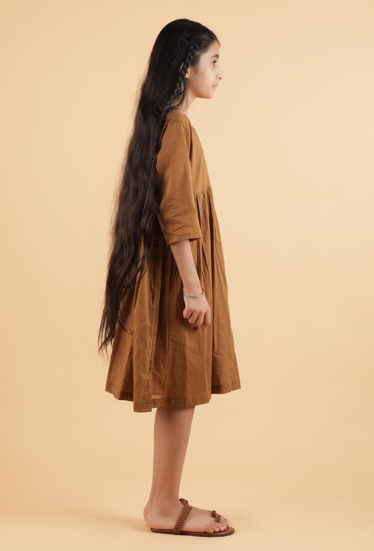 Dark Brown Mulmul Dress サイズ 9〜10歳