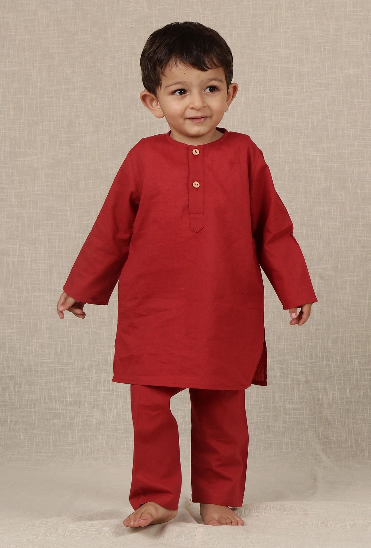 Set of 2: Darsh Maroon Red Cotton Kurta & Pyjama サイズ 1〜2歳