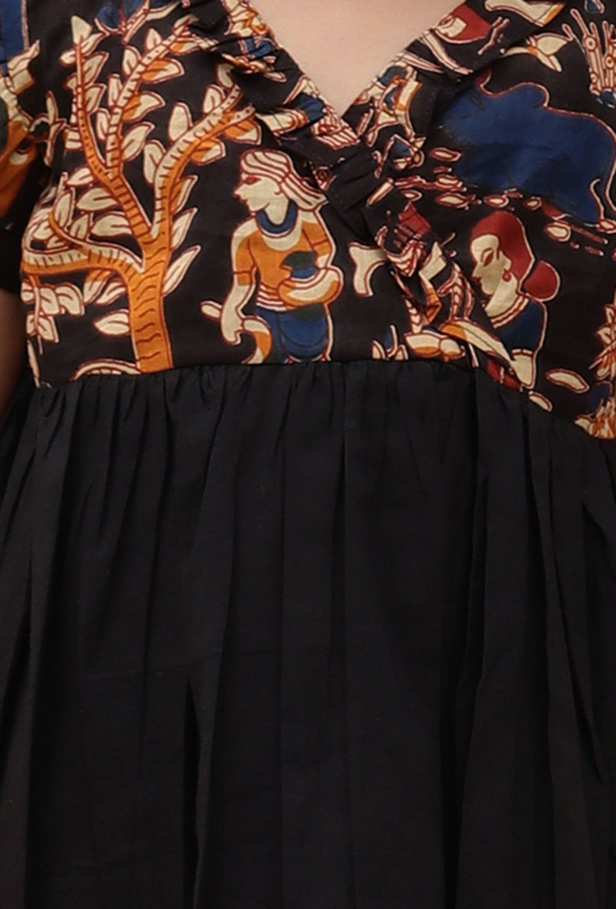 Set of 2: Ebbani Black Kalamkari Printed Cotton Kurta & Palazzo サイズ 6〜9か月