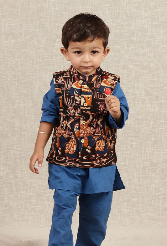 Edwin Black Kalamkari Printed Cotton Nehru Jacket サイズ 3〜4歳