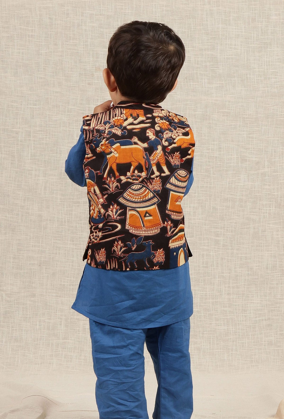 Edwin Black Kalamkari Printed Cotton Nehru Jacket サイズ 3〜4歳