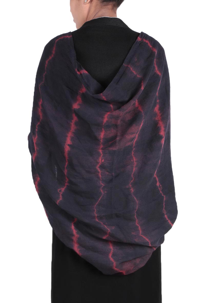 Black & Red Clamp Dyed Pure Wool Shawl