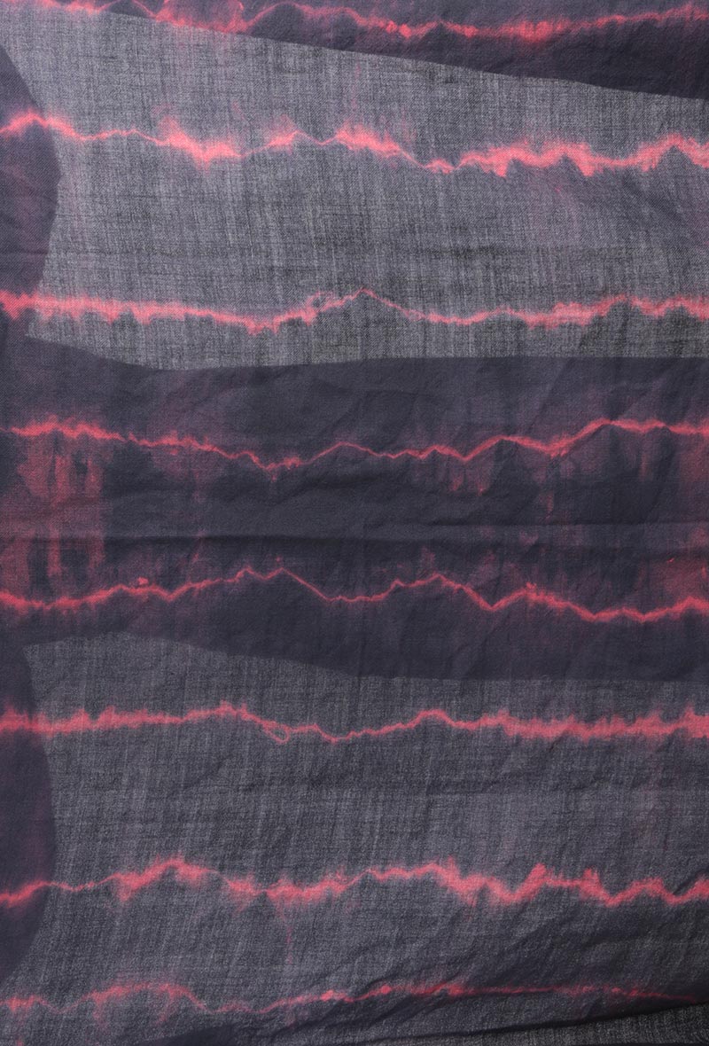 Black & Red Clamp Dyed Pure Wool Shawl