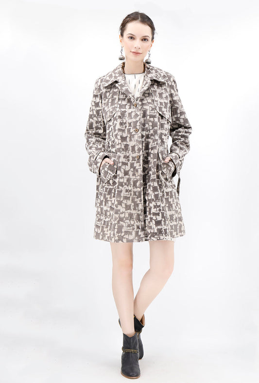 Brown Bagru Trench Coat With Wooden Buttons And Metallic Embellishments サイズ XS