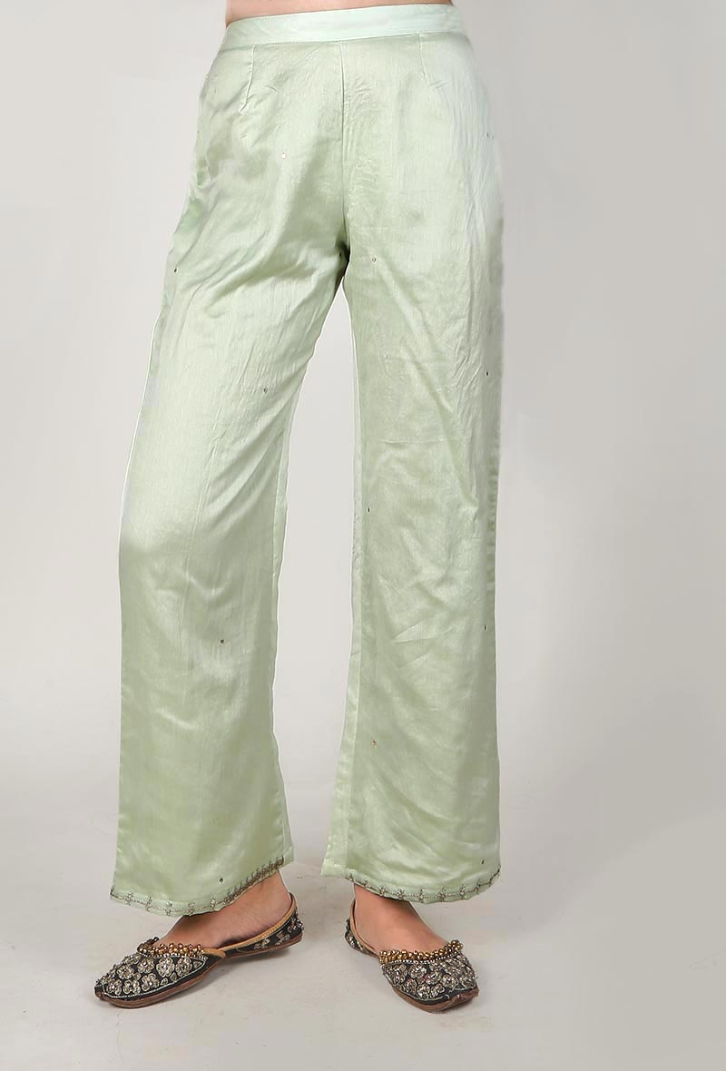 Sea Green Chanderi Palazzo With Zari Embroidery サイズ L
