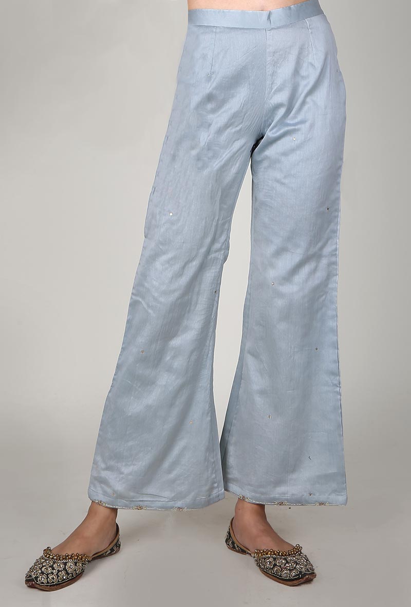 Silver Grey Chanderi Palazzo With Zari Embroidery サイズ S