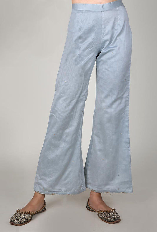 Silver Grey Chanderi Palazzo With Zari Embroidery サイズ S