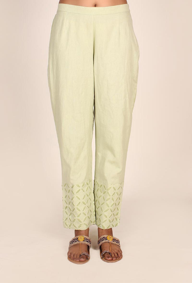 Pistachio Green Cotton Applique Palazzos サイズ XS
