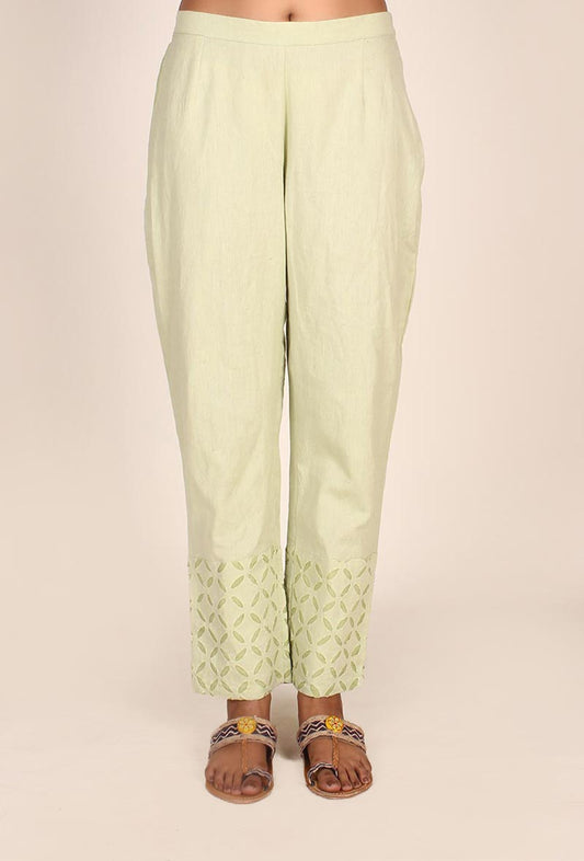 Pistachio Green Cotton Applique Palazzos サイズ XS