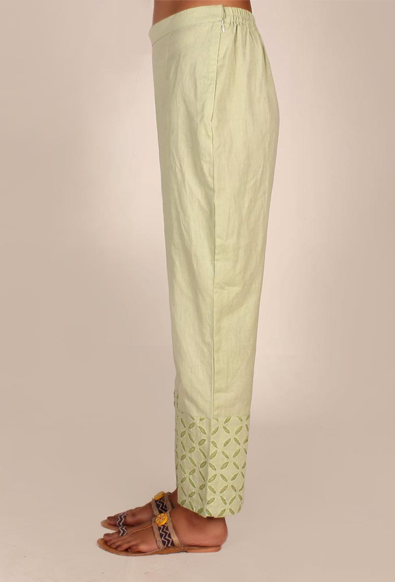 Pistachio Green Cotton Applique Palazzos サイズ XS