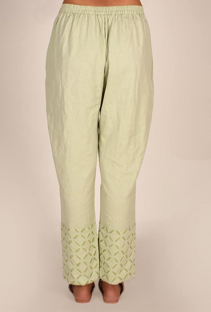 Pistachio Green Cotton Applique Palazzos サイズ XS
