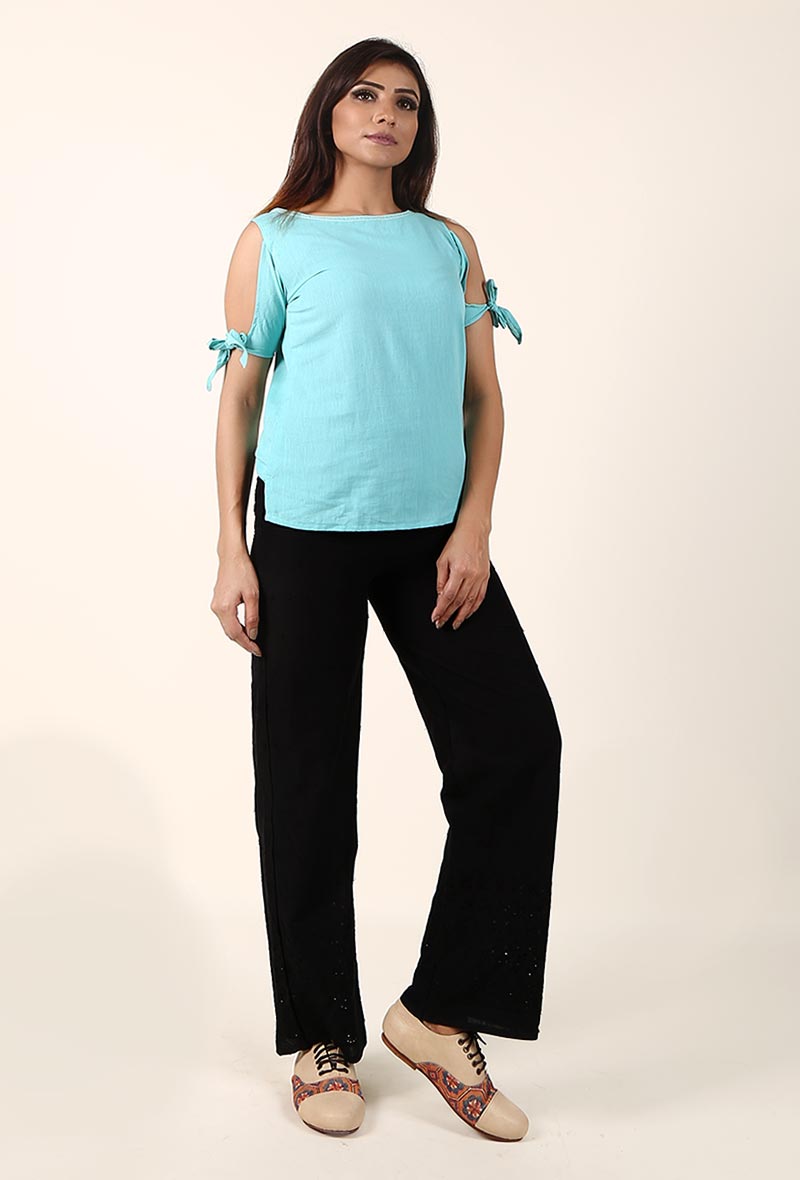 Summer Blue Cold Shoulder Cotton Top サイズ S