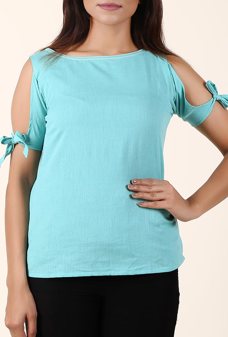 Summer Blue Cold Shoulder Cotton Top サイズ S