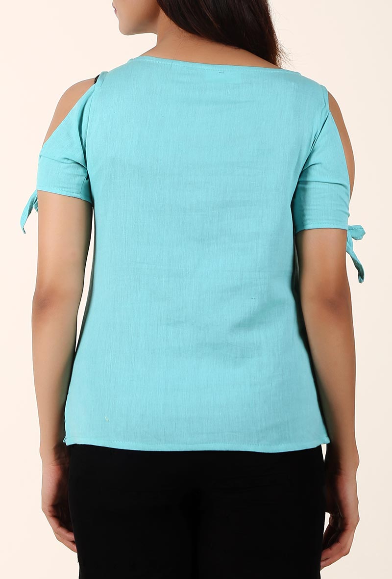 Summer Blue Cold Shoulder Cotton Top サイズ S
