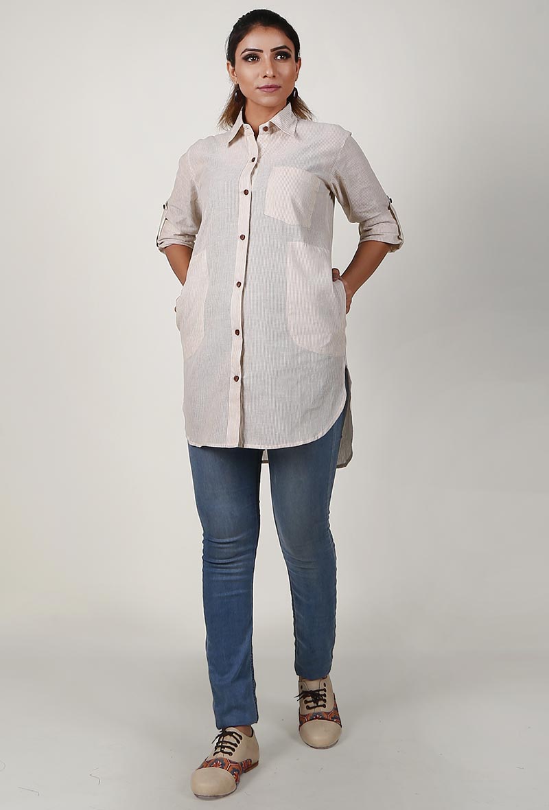 Off White Handloom Cotton Asymmetrical Shirt サイズ M