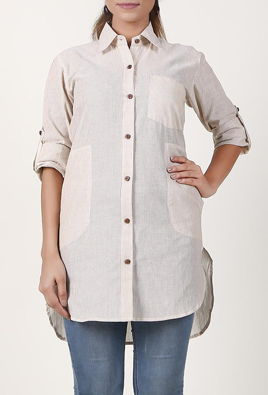 Off White Handloom Cotton Asymmetrical Shirt サイズ M