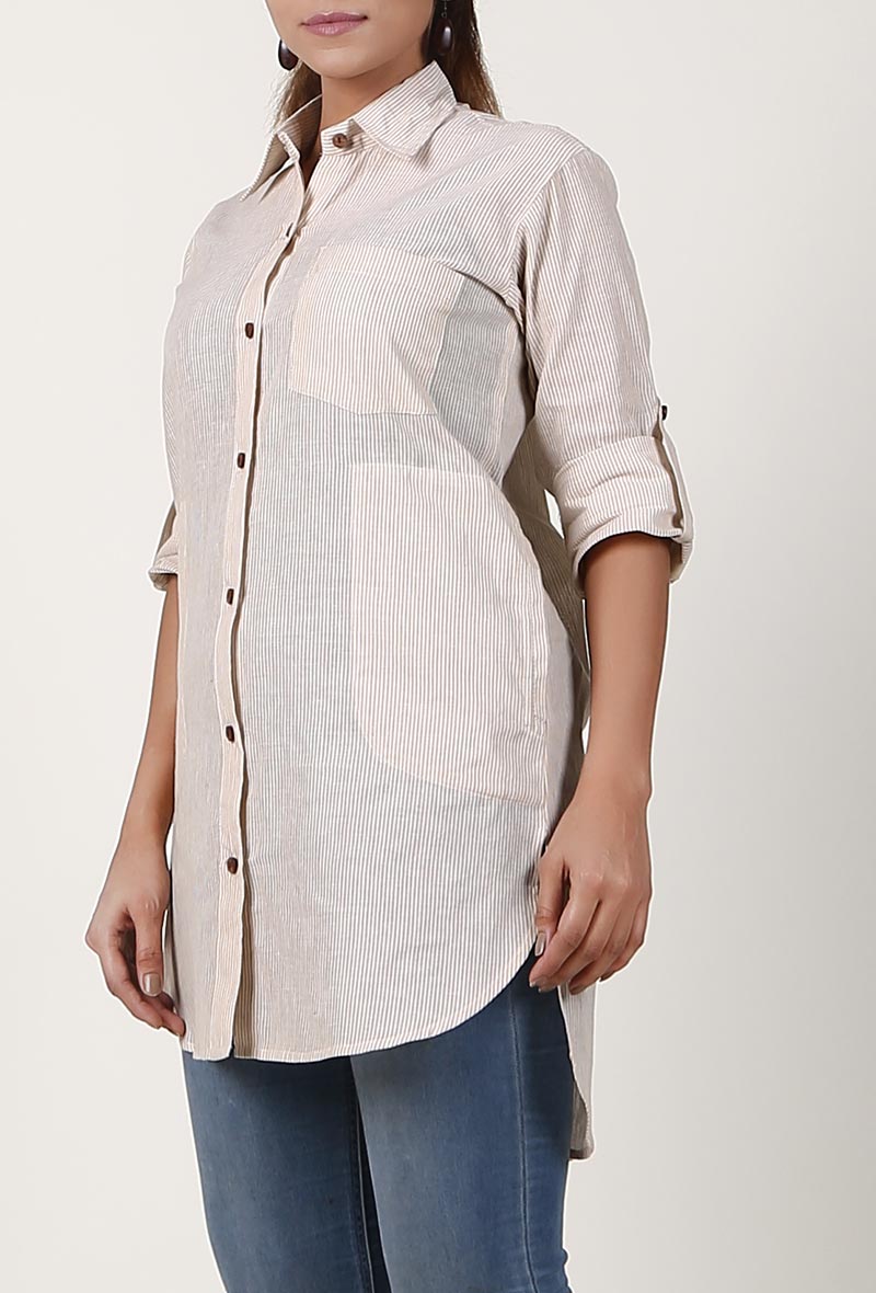 Off White Handloom Cotton Asymmetrical Shirt サイズ M