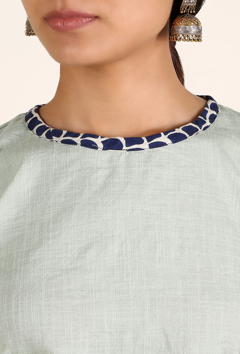 Pistachio Green Padded Cotton Blouse With Bagru Border サイズ XS