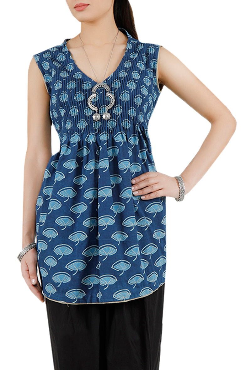 Indigo Pintex Stitch Pure Cotton Kurta サイズ XXL