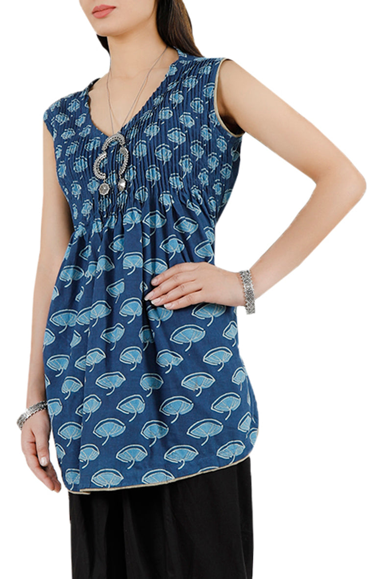 Indigo Pintex Stitch Pure Cotton Kurta サイズ XXL