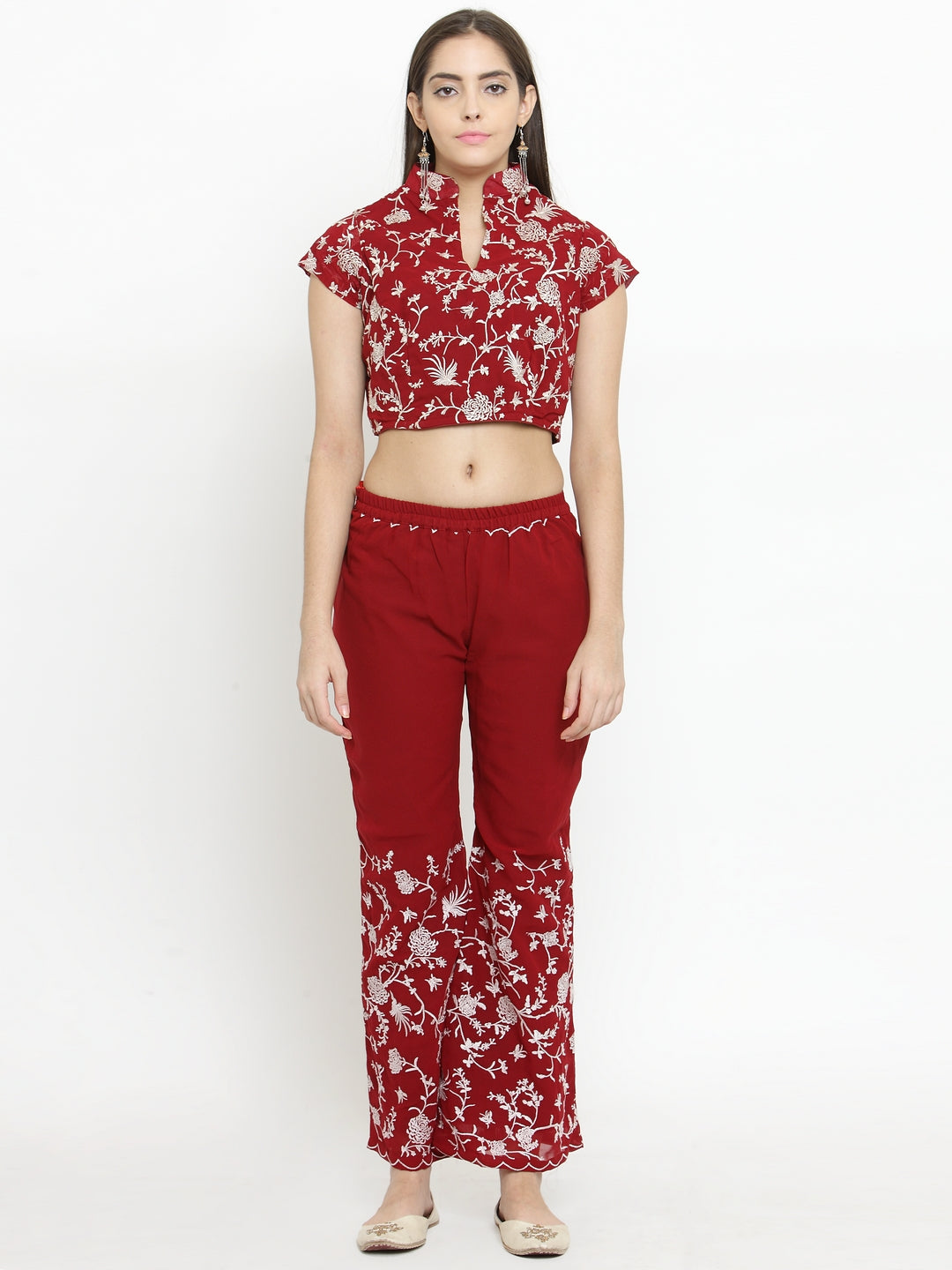 Maroon Parsi Embroidered Palazzos サイズ S