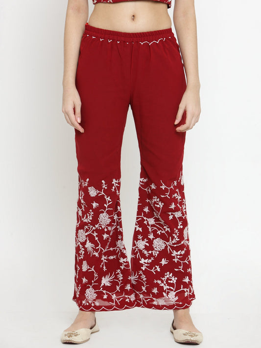 Maroon Parsi Embroidered Palazzos サイズ S