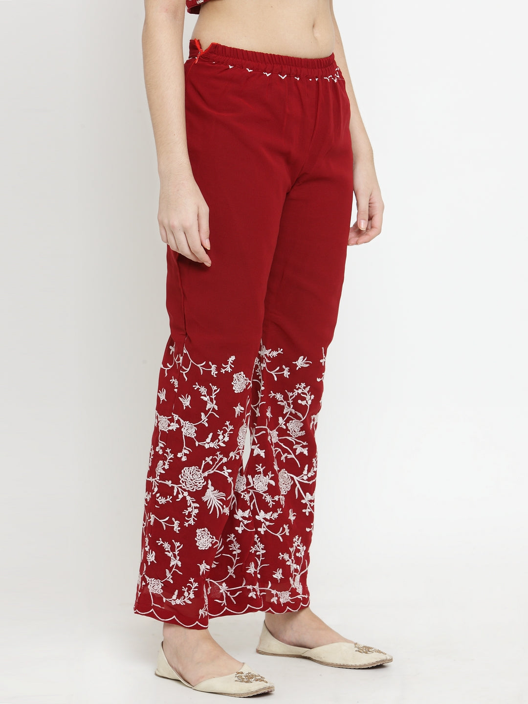 Maroon Parsi Embroidered Palazzos サイズ S