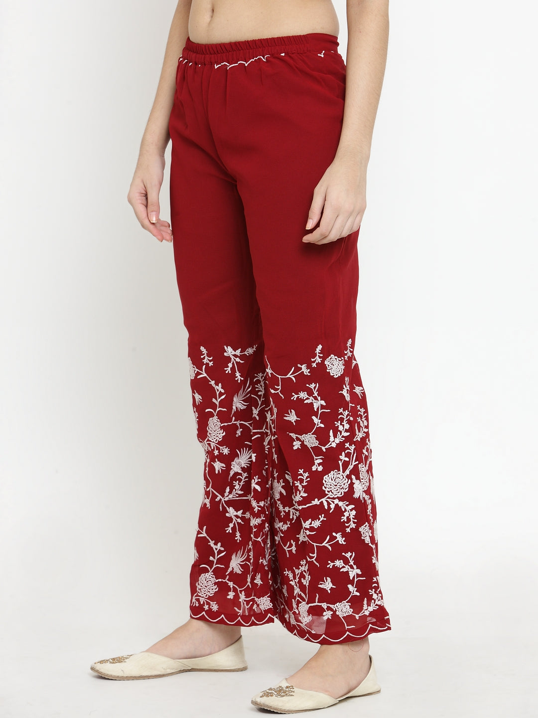 Maroon Parsi Embroidered Palazzos サイズ S