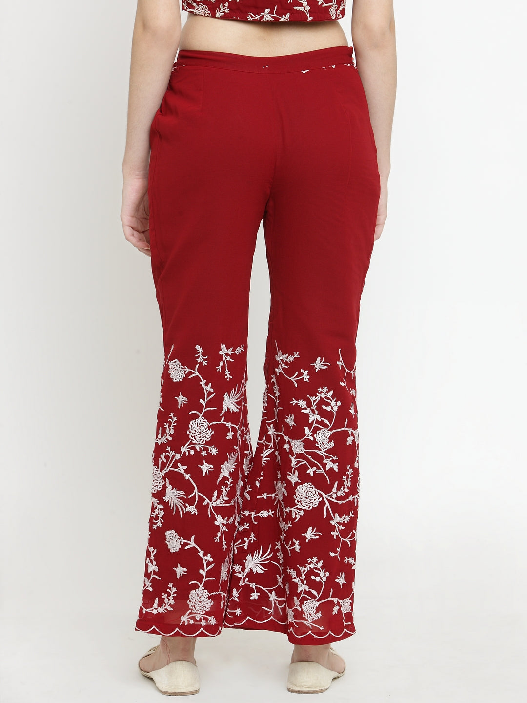 Maroon Parsi Embroidered Palazzos サイズ S