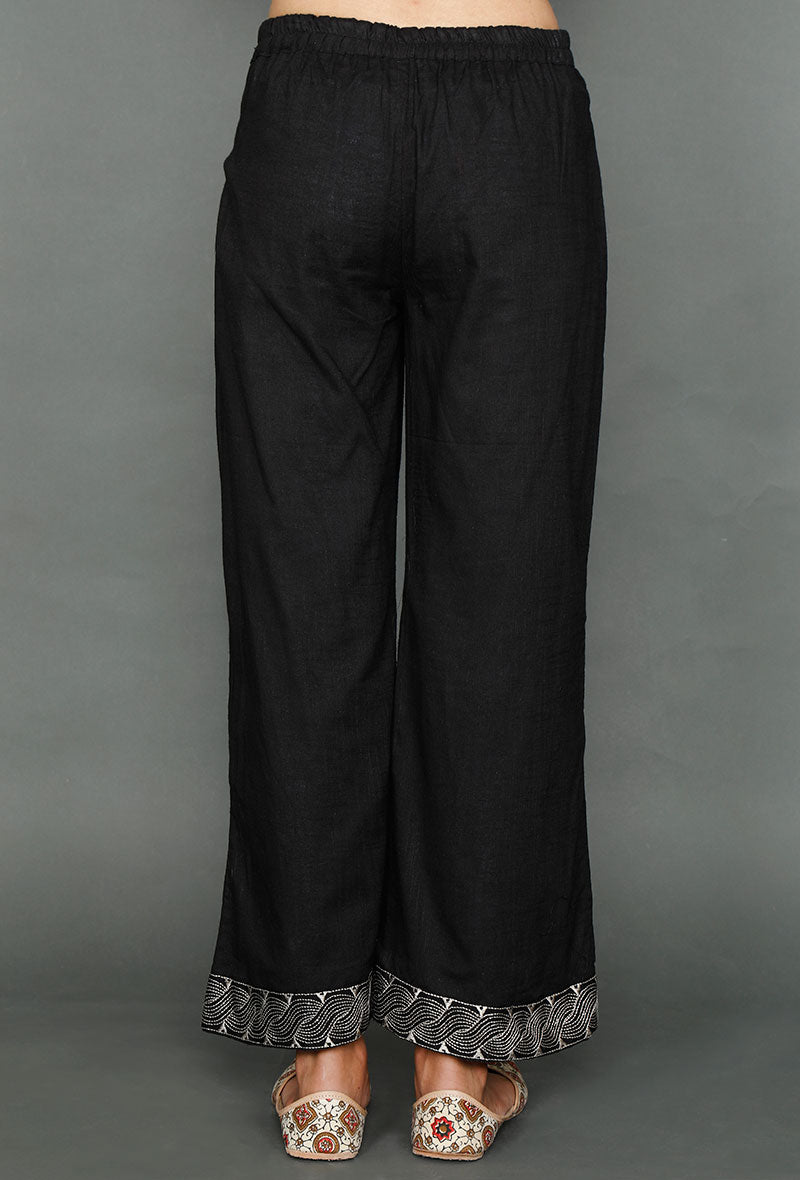Black Palazzos With Kantha Embroidery サイズ S