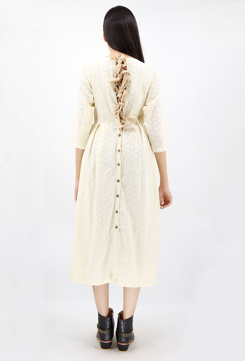 Off White Schiffli Cotton Mid-Calf Length Dress サイズ S