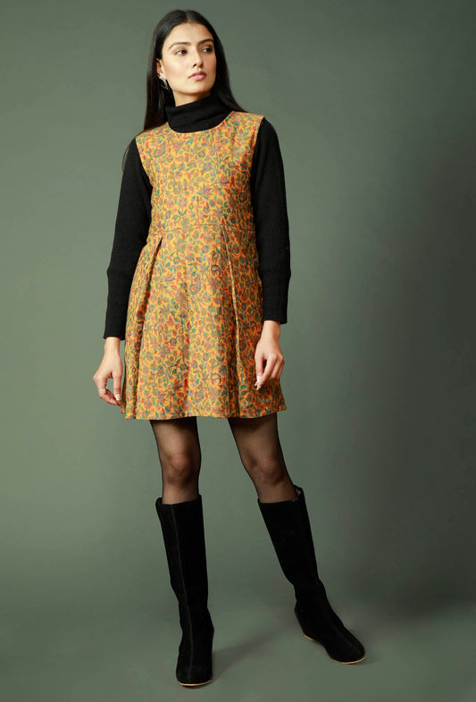 Mustard Pure Wool Kani Woven Dress With Kashmiri Pattern サイズ M