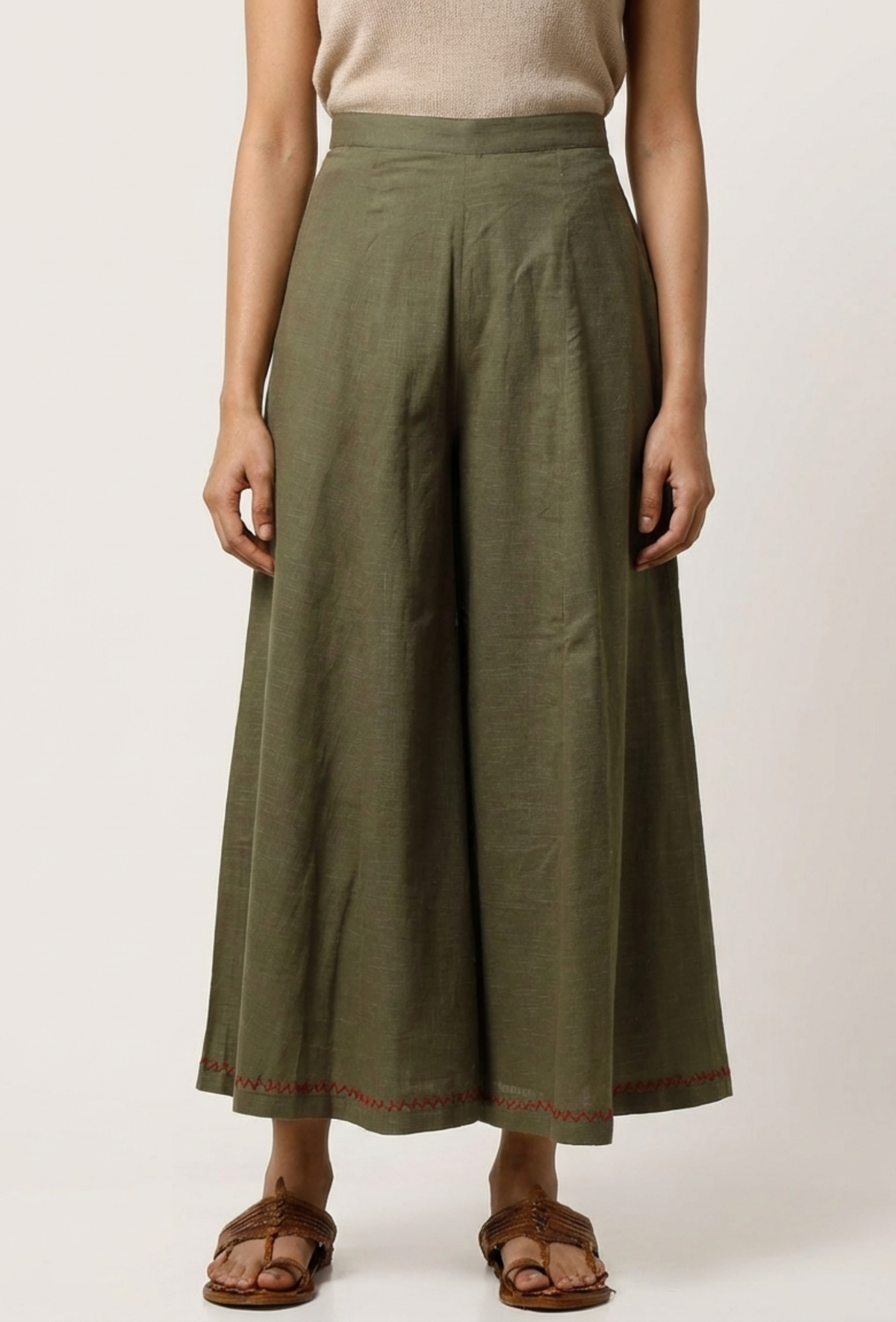 Peepal Green Cotton Slub Culottes サイズ XXXL