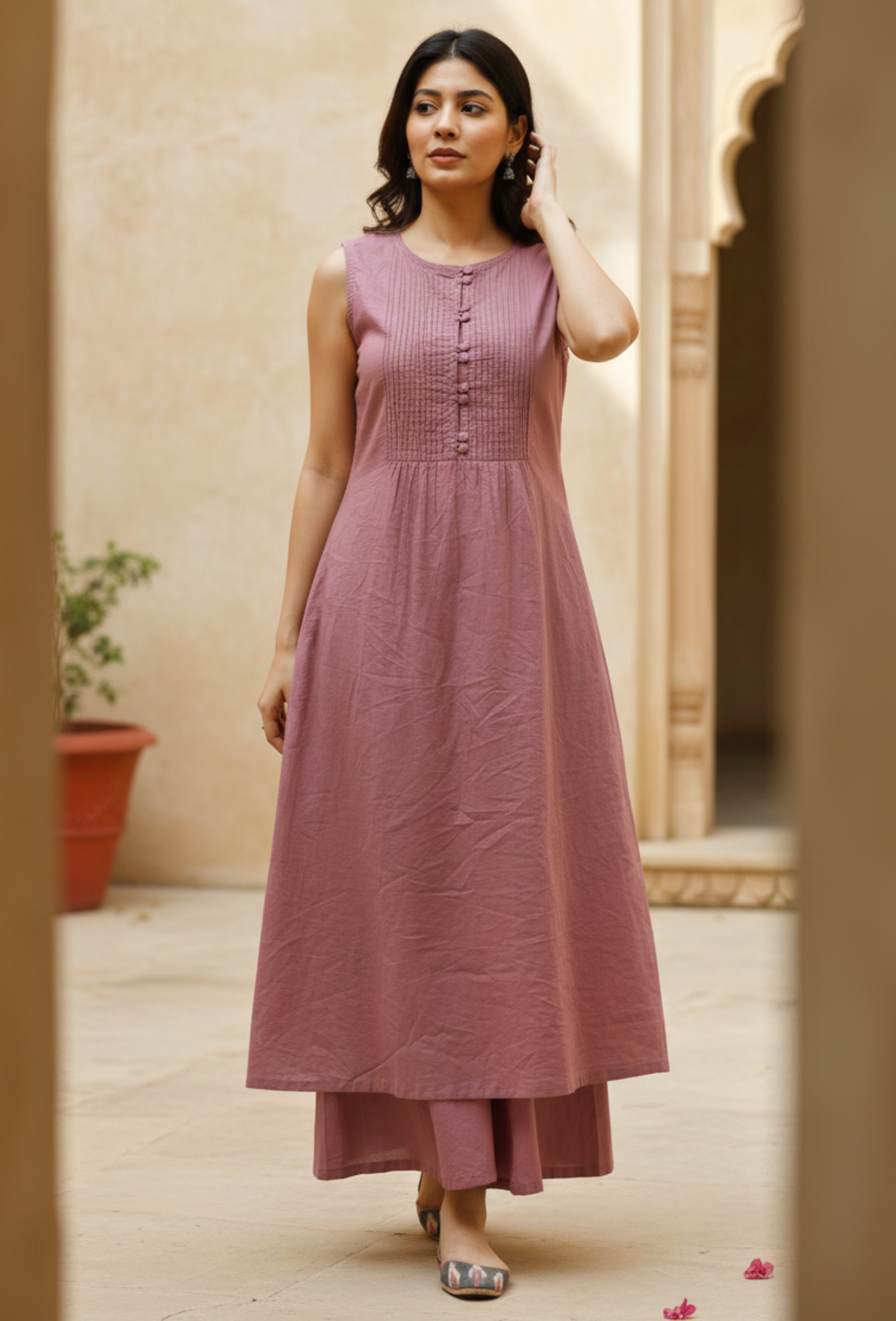 Violet Cotton Pintuck Kurta サイズ S