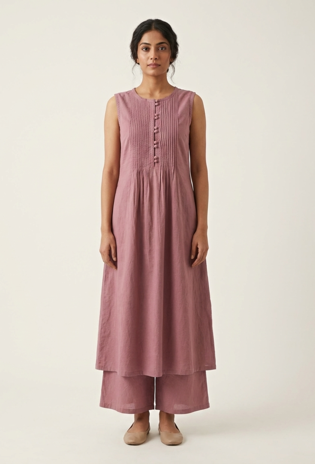 Violet Cotton Pintuck Kurta サイズ XXL