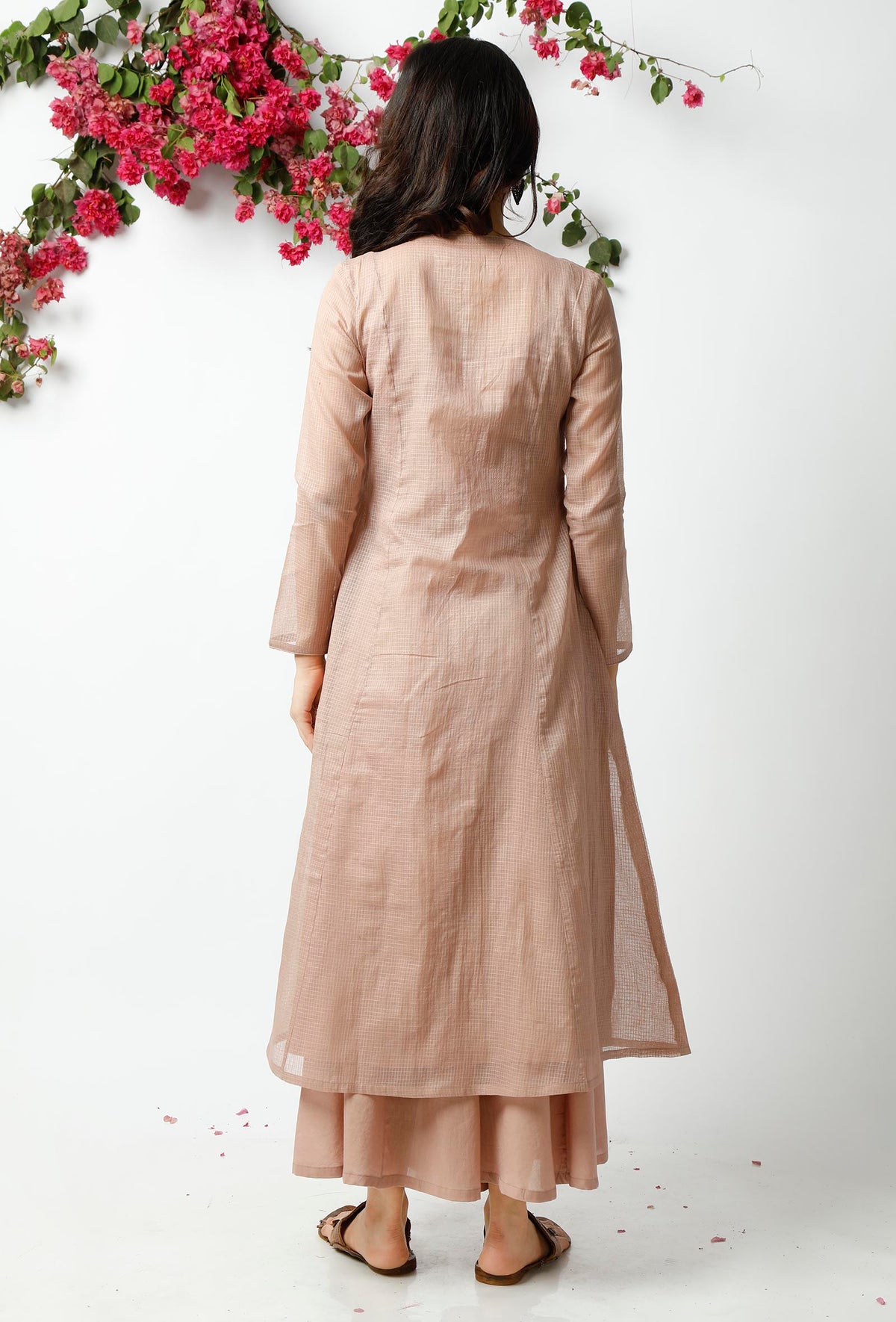 Set of 3: Light Beige Kota Doriya Overlay with Slip and Cotton Palazzo サイズ XXXL