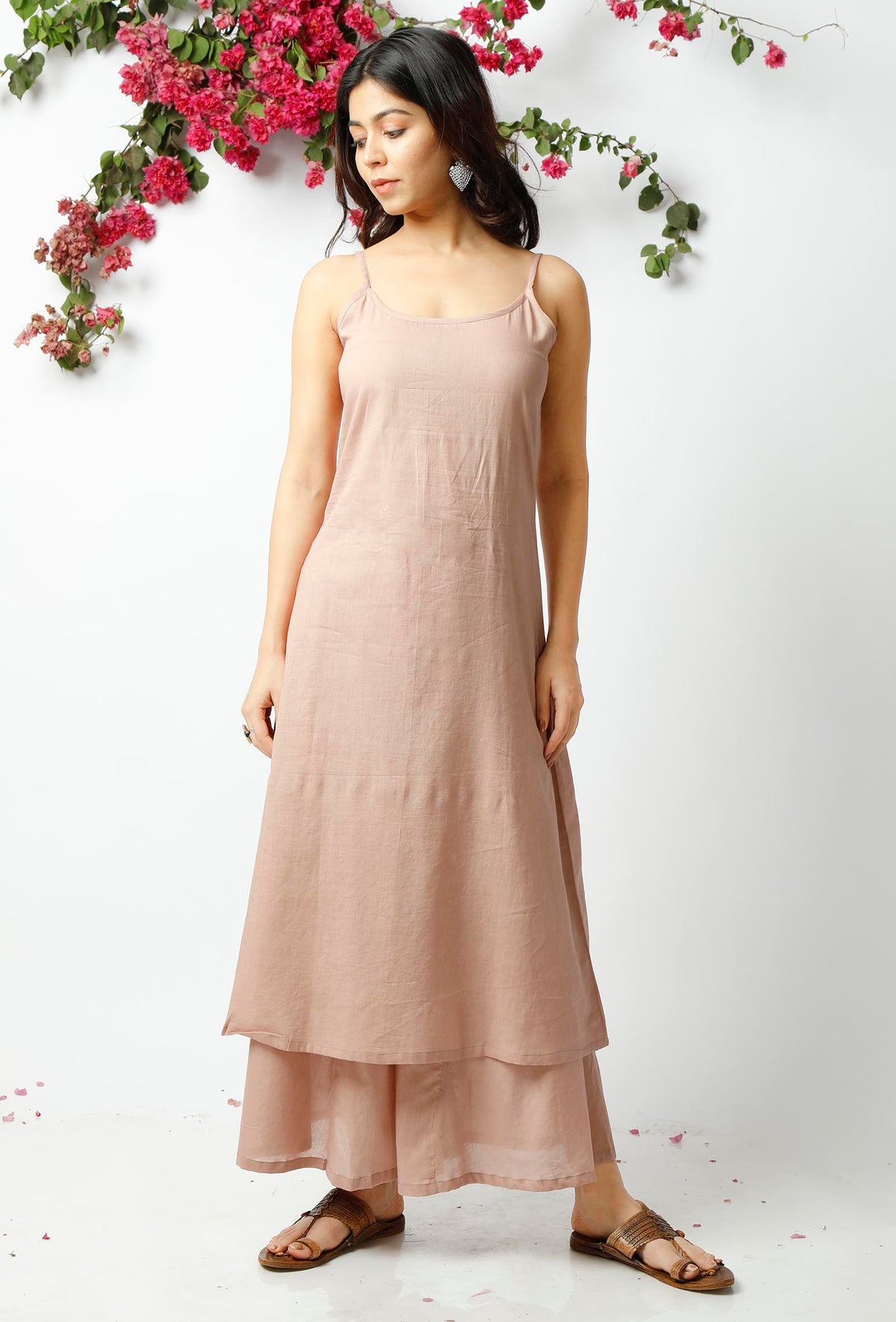 Set of 3: Light Beige Kota Doriya Overlay with Slip and Cotton Palazzo サイズ XXXL