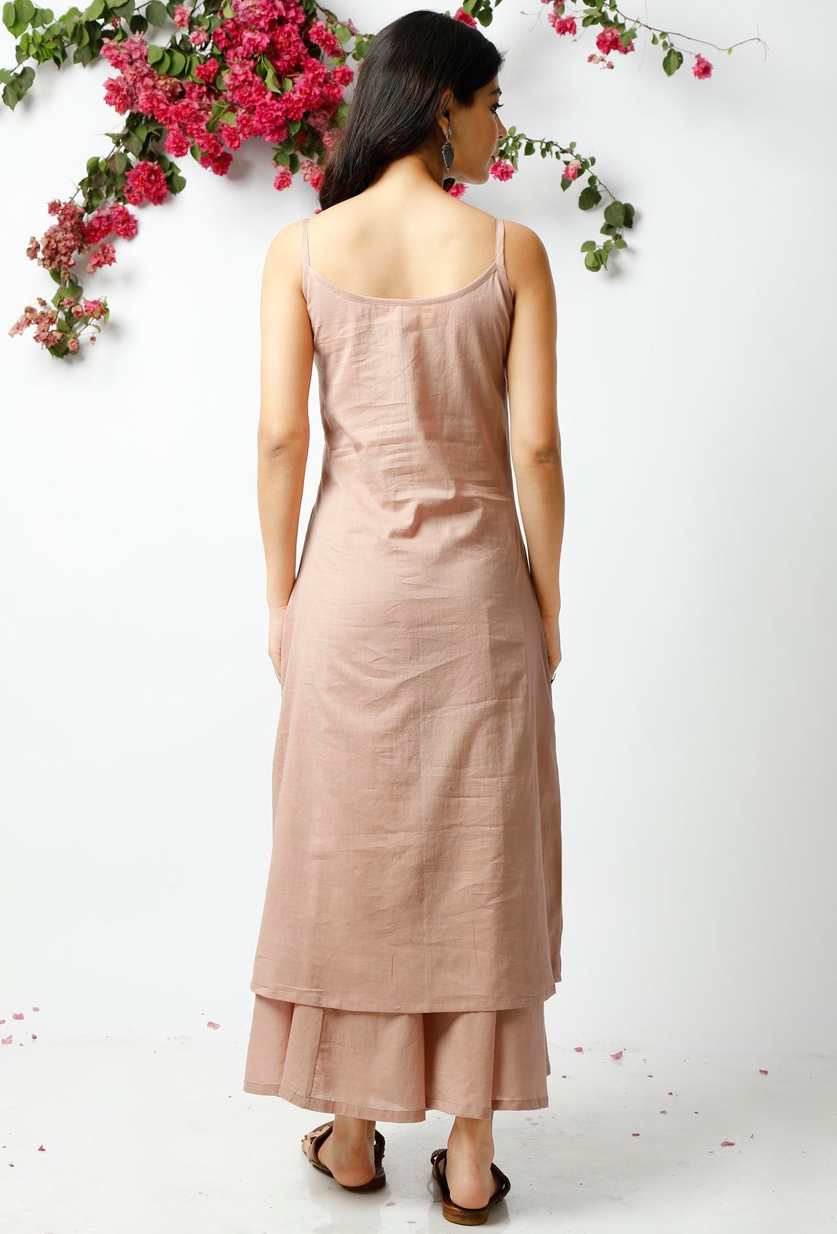 Set of 3: Light Beige Kota Doriya Overlay with Slip and Cotton Palazzo サイズ L