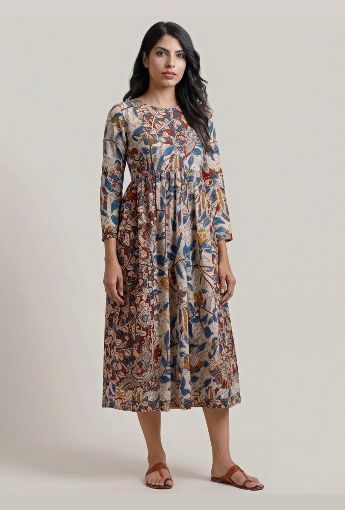 Dual Print Kalamkari Cotton Midi Dress サイズ S