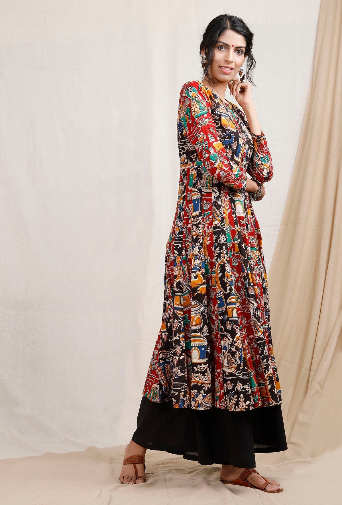 Three Print Kalidar Kalamkari Kurta サイズ XS