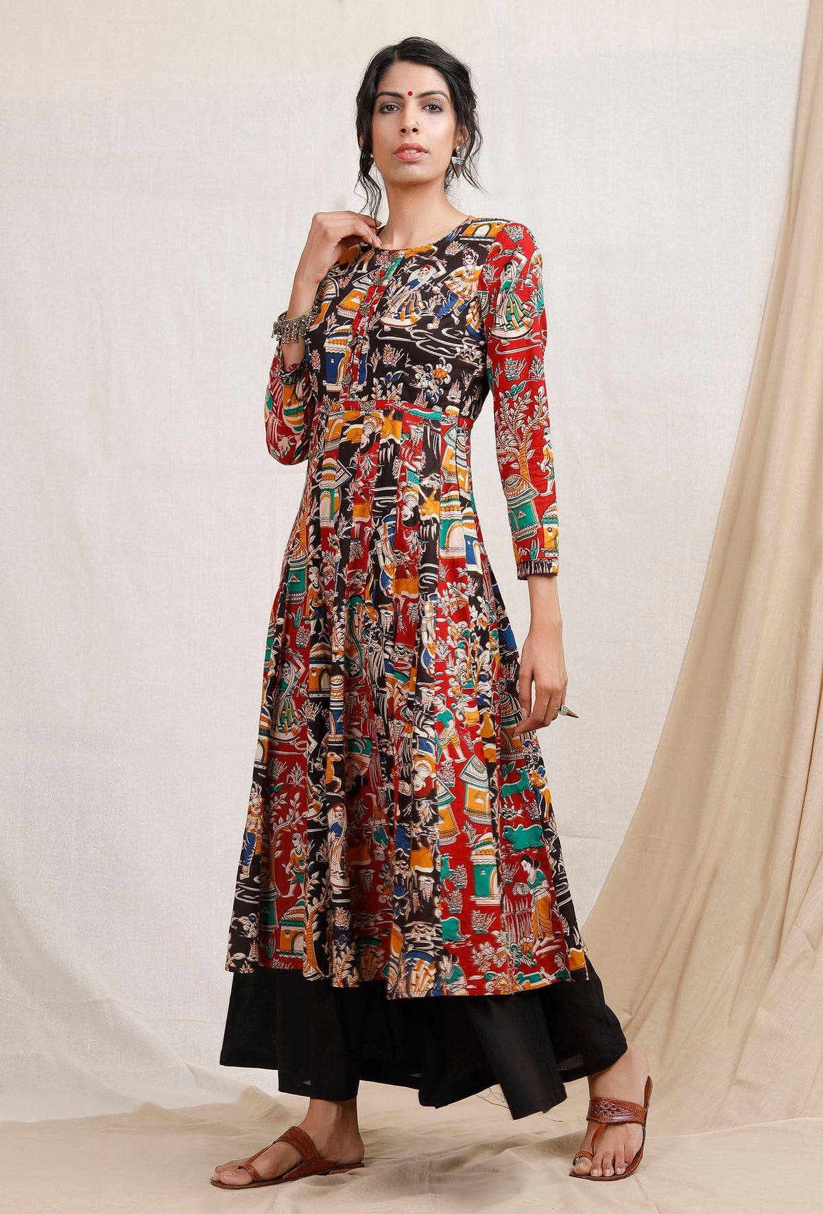 Three Print Kalidar Kalamkari Kurta サイズ M