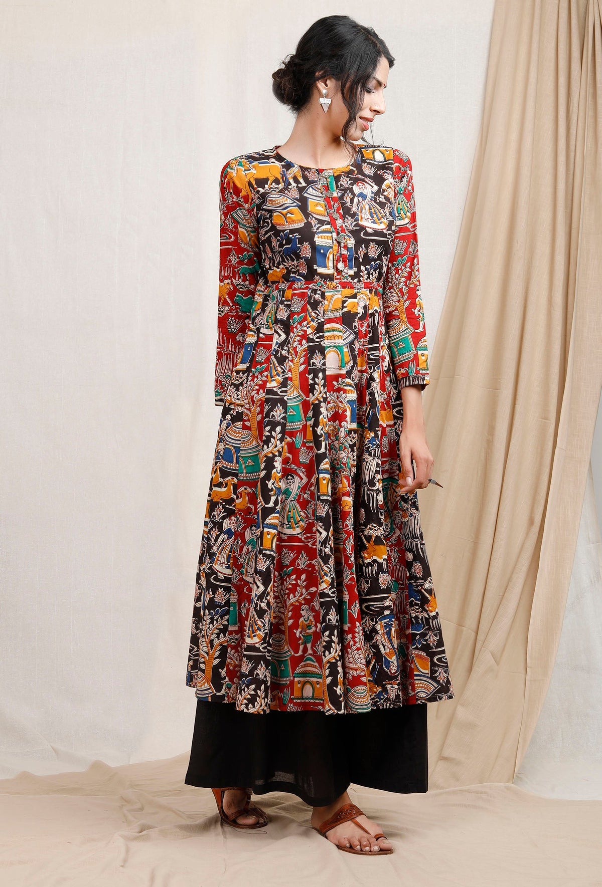 Three Print Kalidar Kalamkari Kurta サイズ XXL