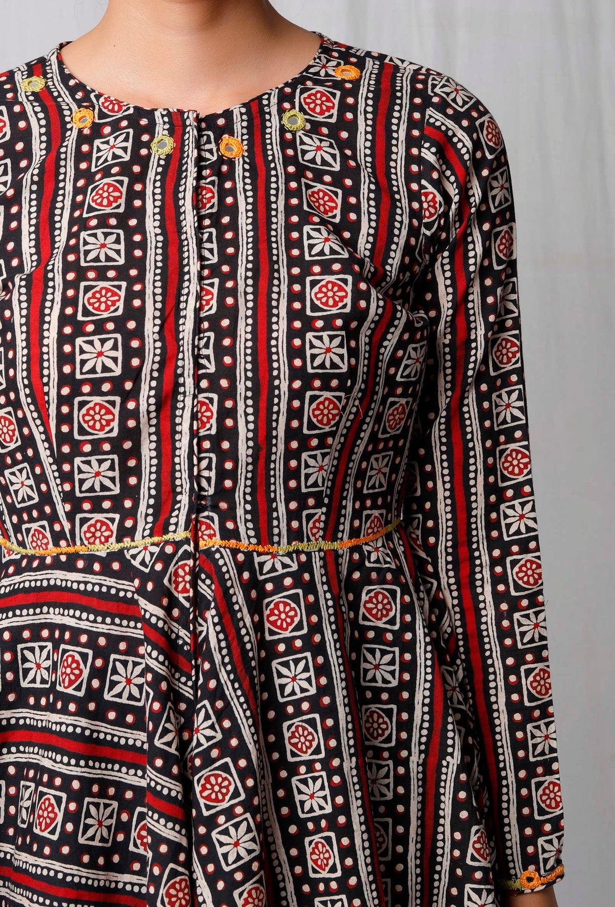 Black Ajrakh Printed Cotton Top サイズ M