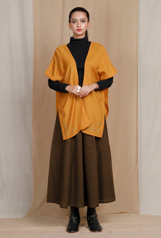 Handcrafted Mustard Pure Woolen Cape サイズ S