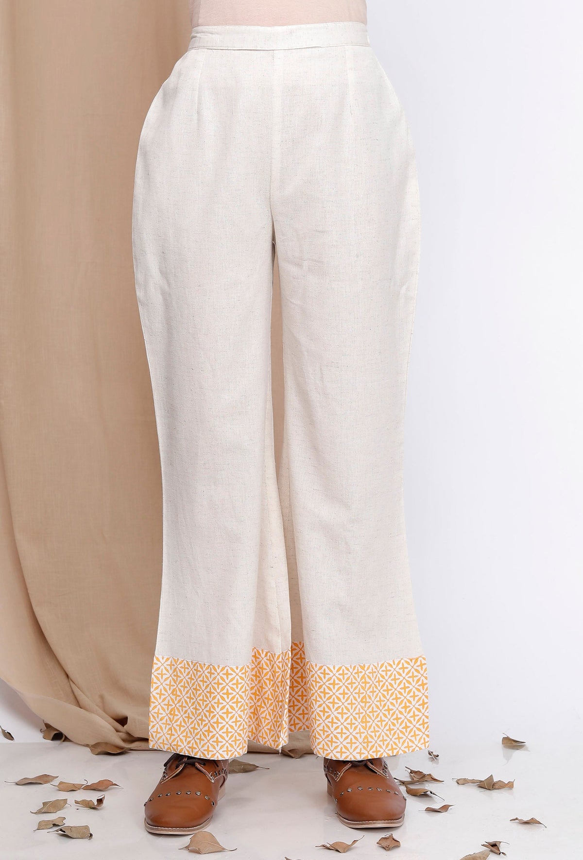 White Handblock Printed Cotton Pants サイズ S
