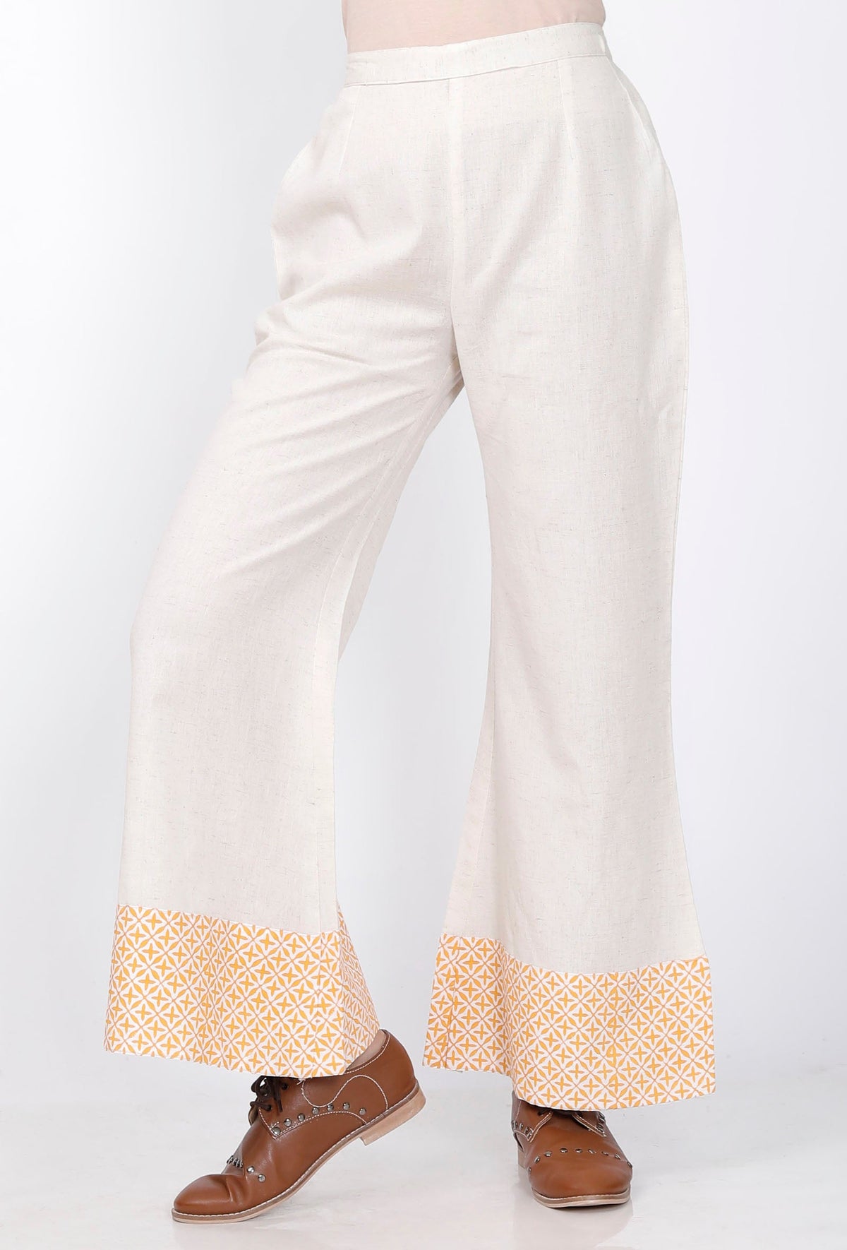 White Handblock Printed Cotton Pants サイズ S