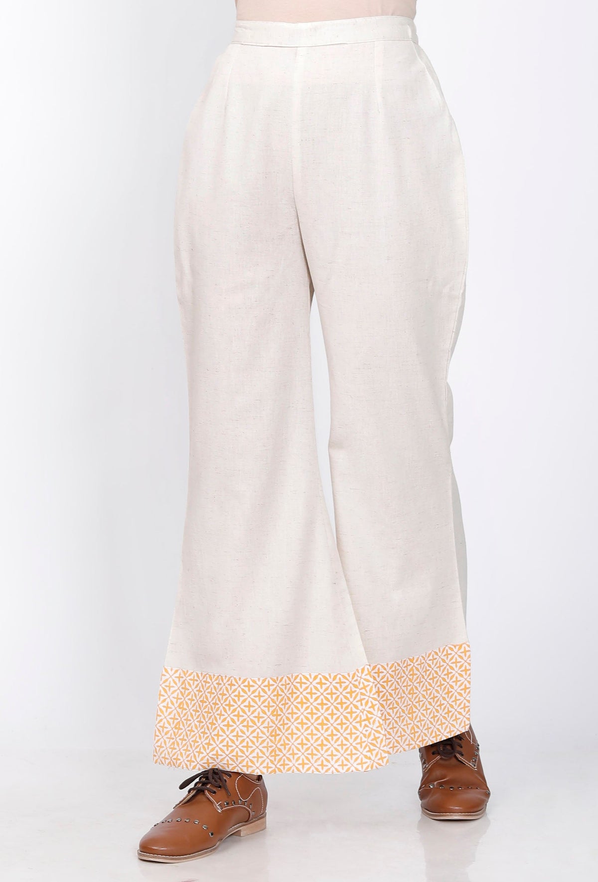 White Handblock Printed Cotton Pants サイズ S