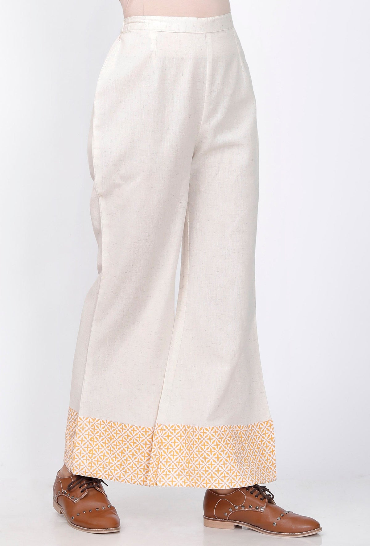 White Handblock Printed Cotton Pants サイズ S