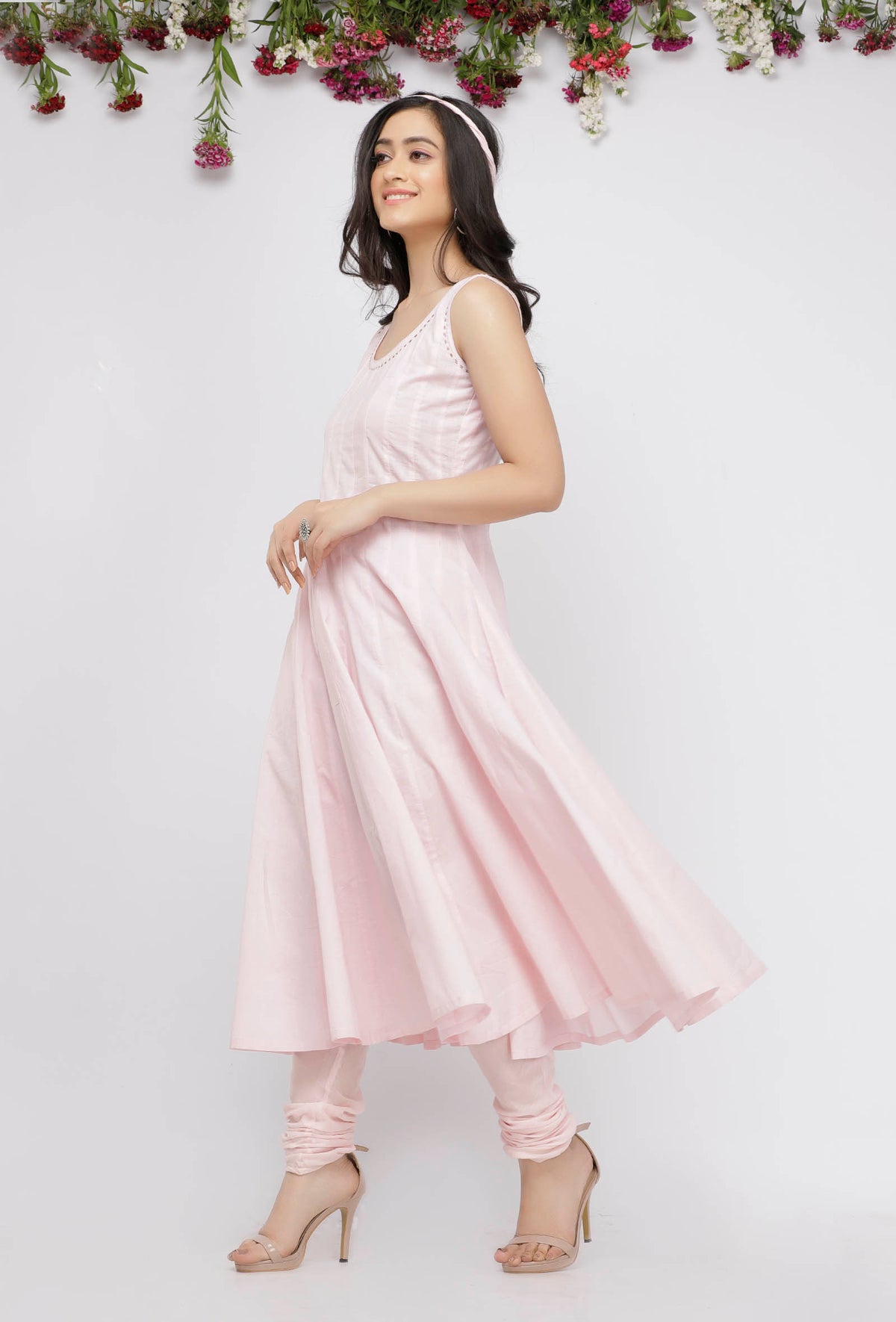Set of 2: Light Pink Cotton Anarkali Paired with Cotton Chooridar サイズ XL